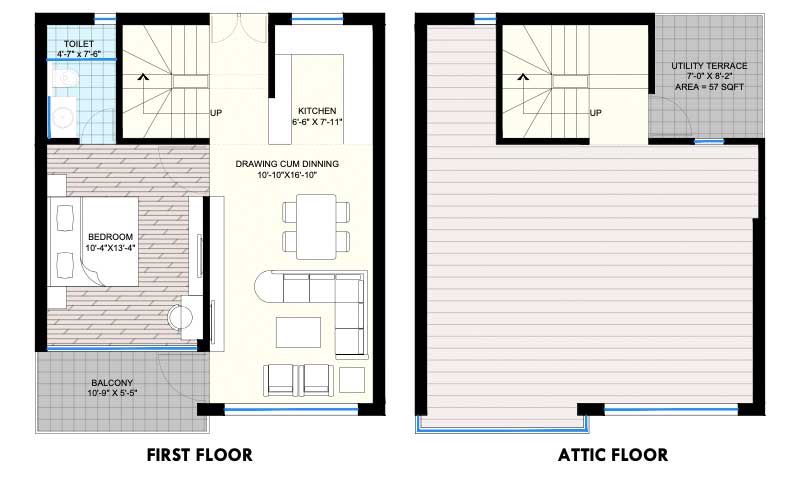Duplex Penthouse: Type 2  Rooms:2 Baths:2